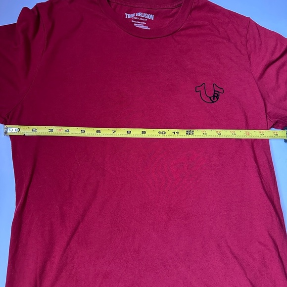 True Religion Brand Jeans Men’s Sz Small Burgundy  T-Shirt Multi logo Buddha - Picture 4 of 6